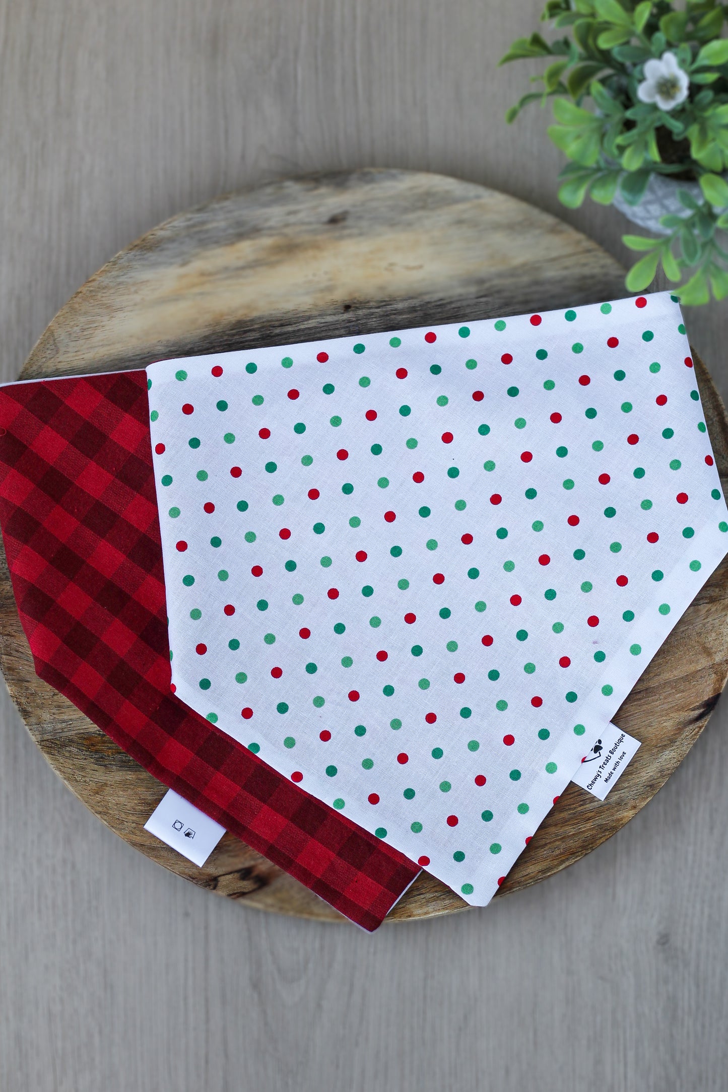 Polka Dot and Plaid Christmas Bandana